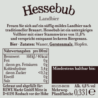 Hessebub Landbier Zutaten und Produktinformationen